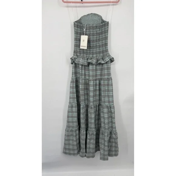 NWT Peppermayo Picture This Maxi Dress Women's 2 Gray Blue Check Pattern Party - Picture 2 of 14